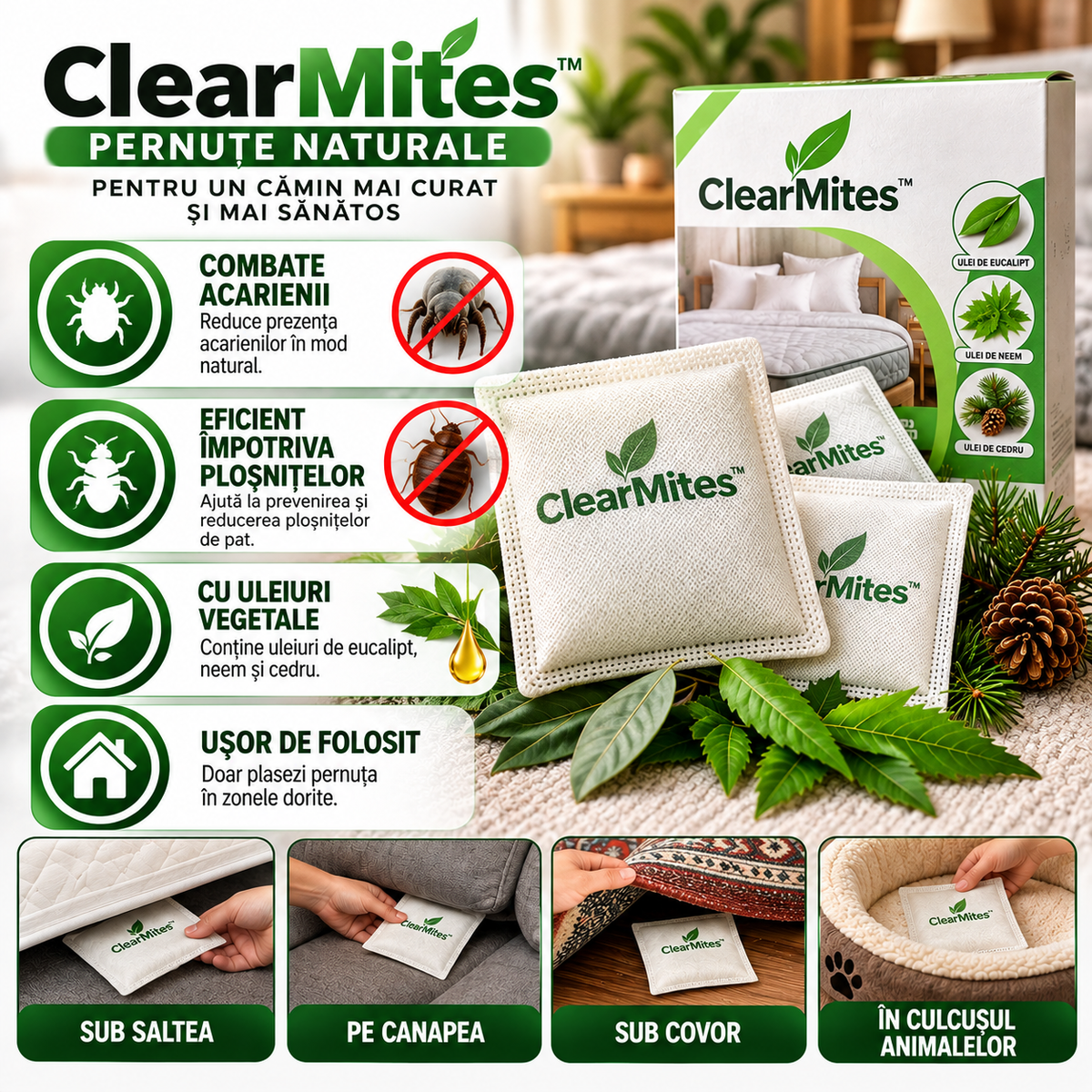 ClearMites™ – Pernuțe împotriva acarienilor și pentru protecția locuinței împotriva ploșnițelor