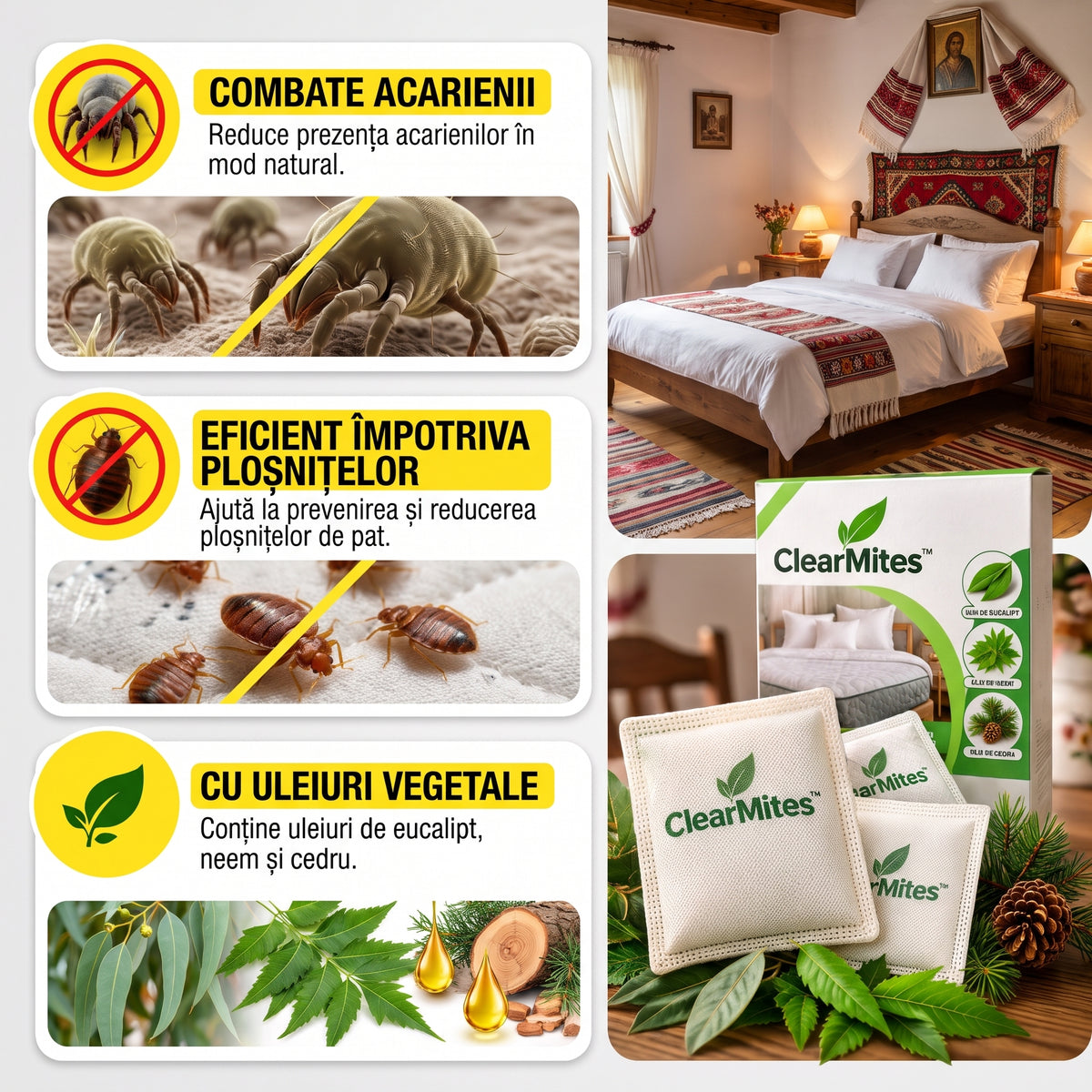 ClearMites™ – Pernuțe împotriva acarienilor și pentru protecția locuinței împotriva ploșnițelor